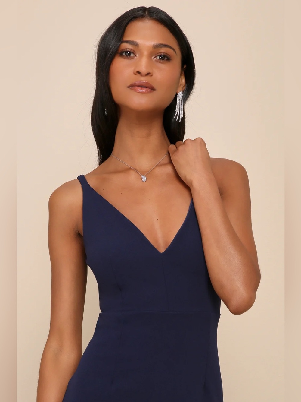 Lulus Melora Navy Blue Sleeveless Maxi Dress M NWT Elegant V-Neck Evening Gown - Picture 4 of 15